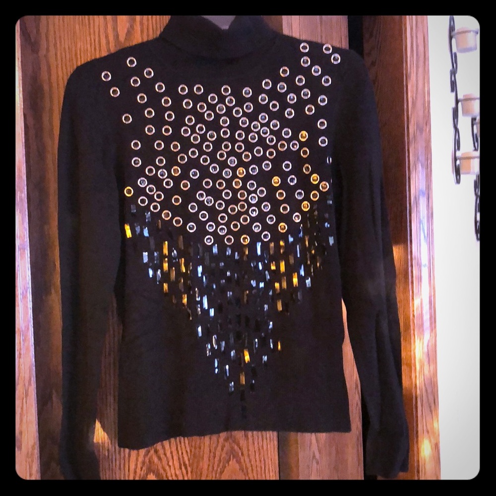 Black Embellished Turtleneck Sweater